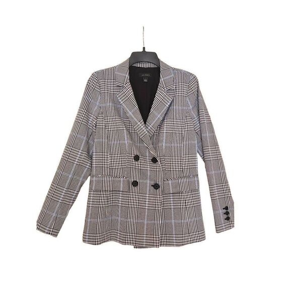 Halogen Glen plaid double button blazer black white blue checkered size small - Picture 1 of 8